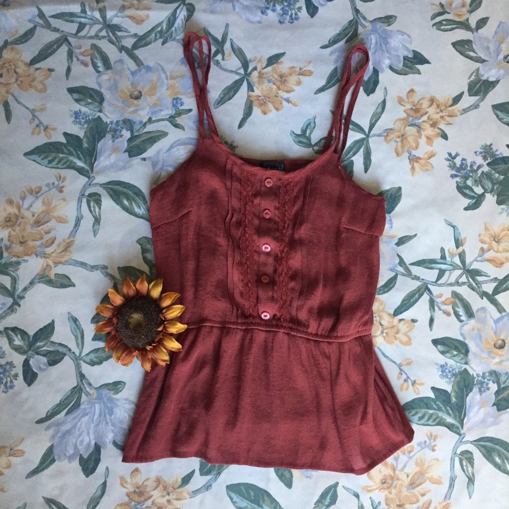 Burnt Orange Red Wet Seal Button Strappy Tank Top